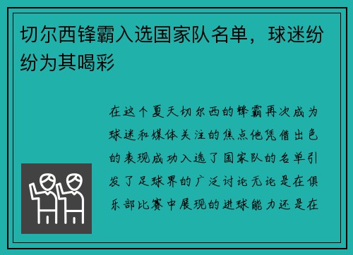 切尔西锋霸入选国家队名单，球迷纷纷为其喝彩